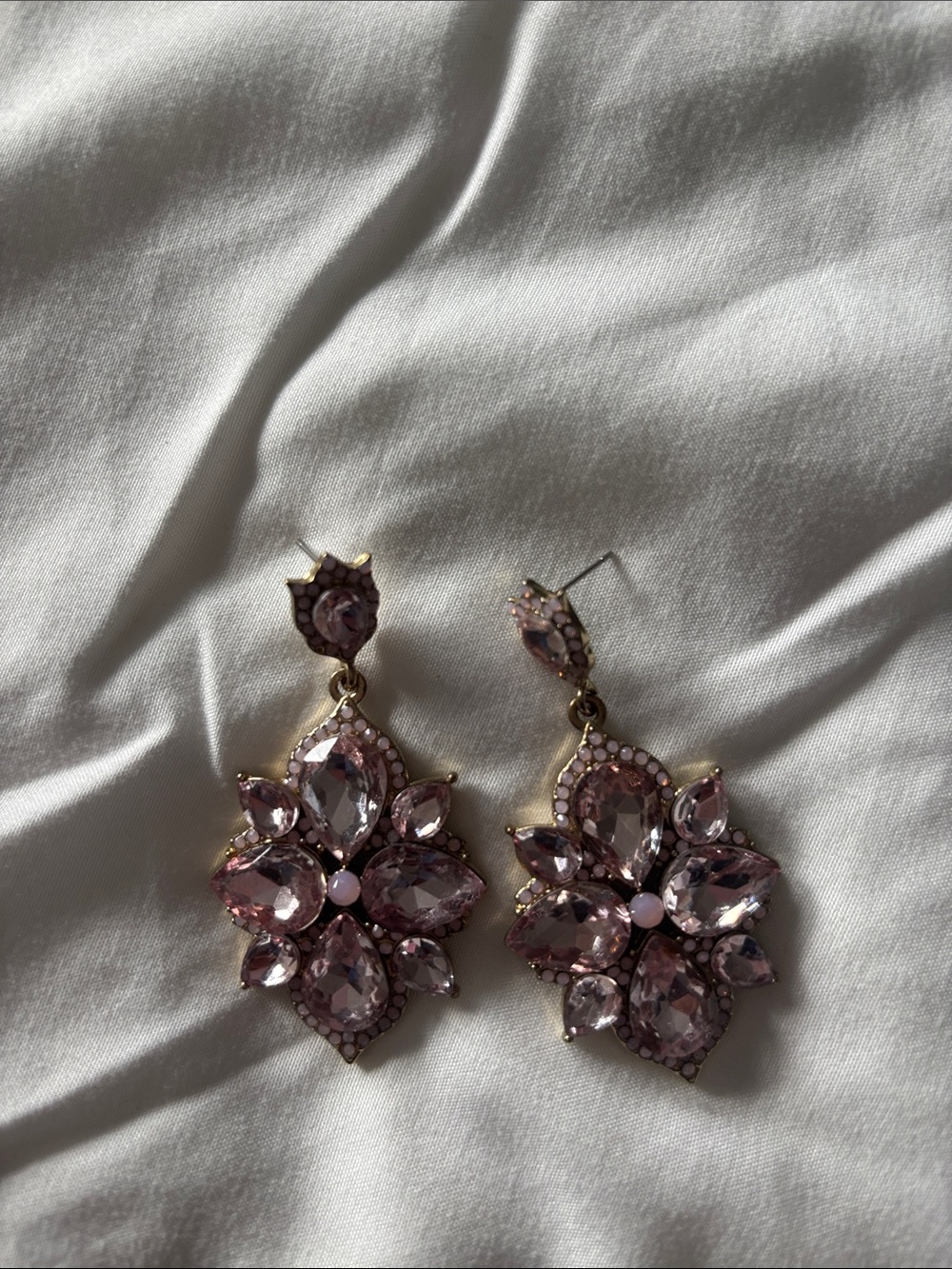 Pink Crystal Floral Drop Earrings - Women Jewelry